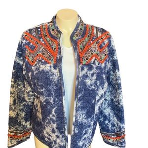 Chico’s Blue Quilted Jacket with Beautiful Finishing Size Medium New